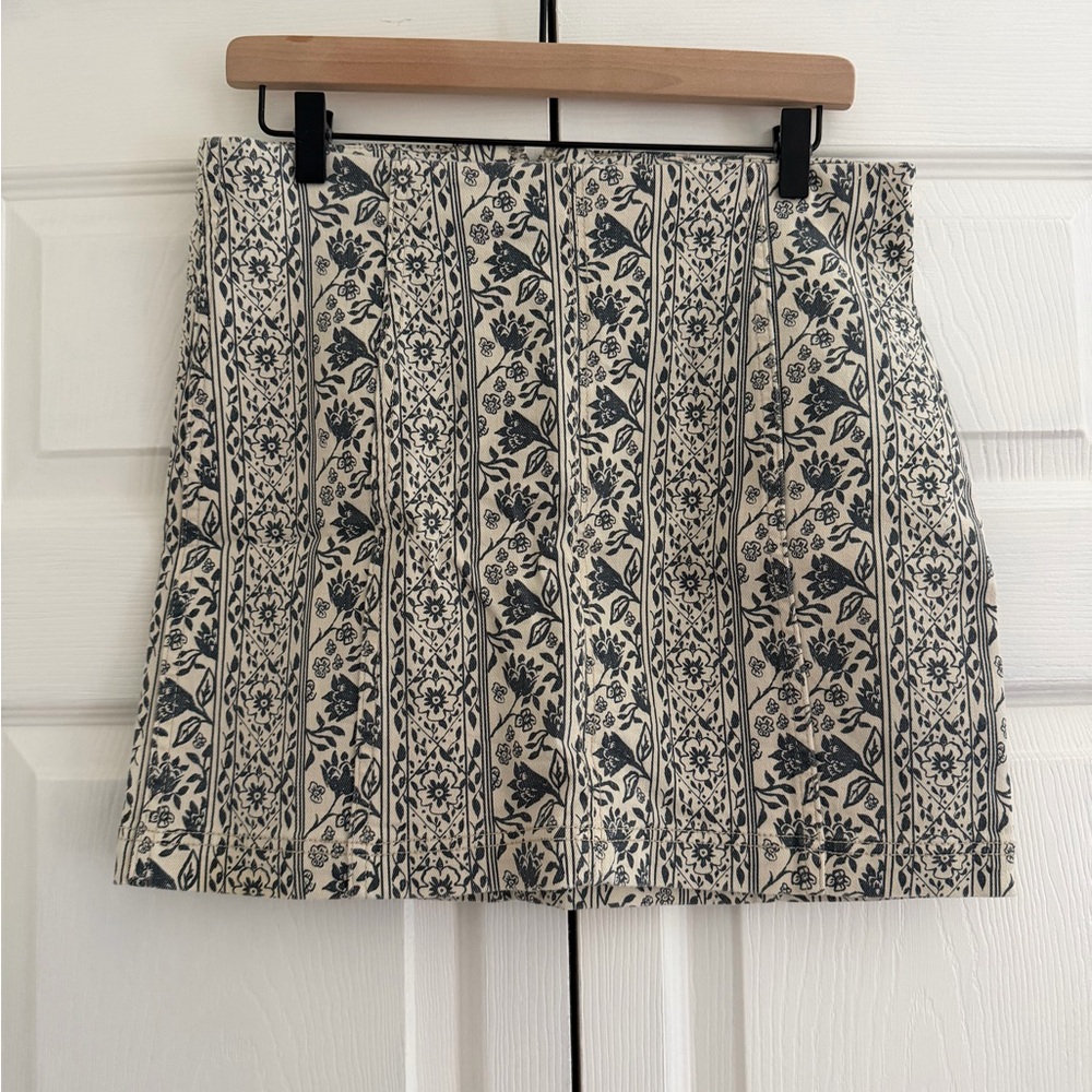 Free People Cream and Black Floral Skirt